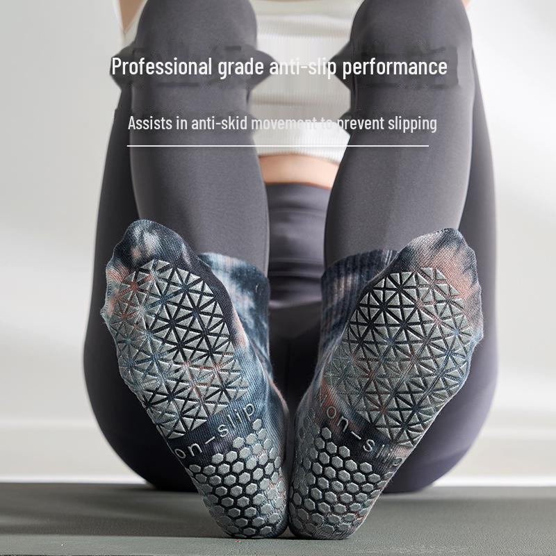 Носки для йоги до середины голени с принтом тай-дай в горошек, нескользящие - Женские влагоотводящие фитнес-носки на весну/лето