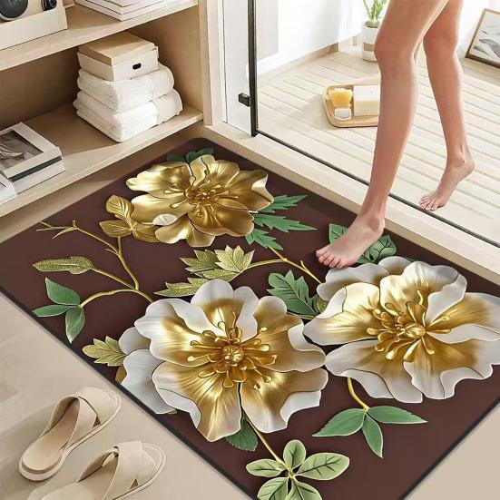 3D Цветочный коврик для ванной из диатомовой земли, абсорбирующий напольный коврик, нескользящий, реалистичный цветочный коврик для ванной, для душа, кухни, прихожей