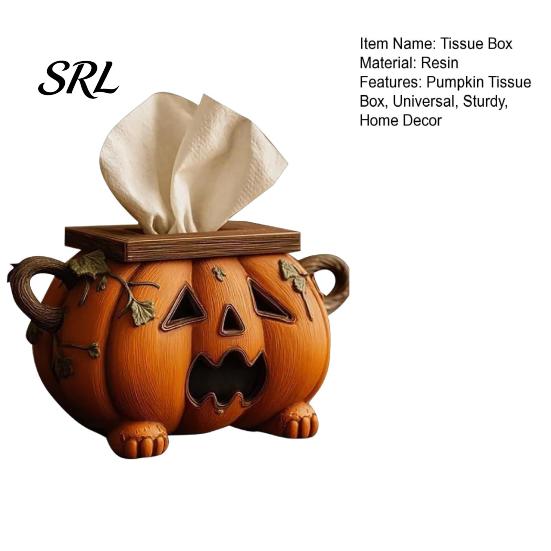 Seasonal Kitchen Counter Accessory Halloween Pumpkin Tissue Box, Resin Decorative Facial Dispenser, Container Creative Paper Towel Holder for