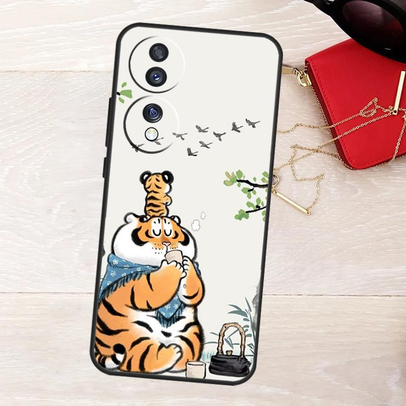 Cartoon Fat Tiger Case For Honor 400 Pro 200 50 70 90 X9a X9b X9c X9d X8a X8b X8c Magic 7 Lite 5 6 8 Pro Cover