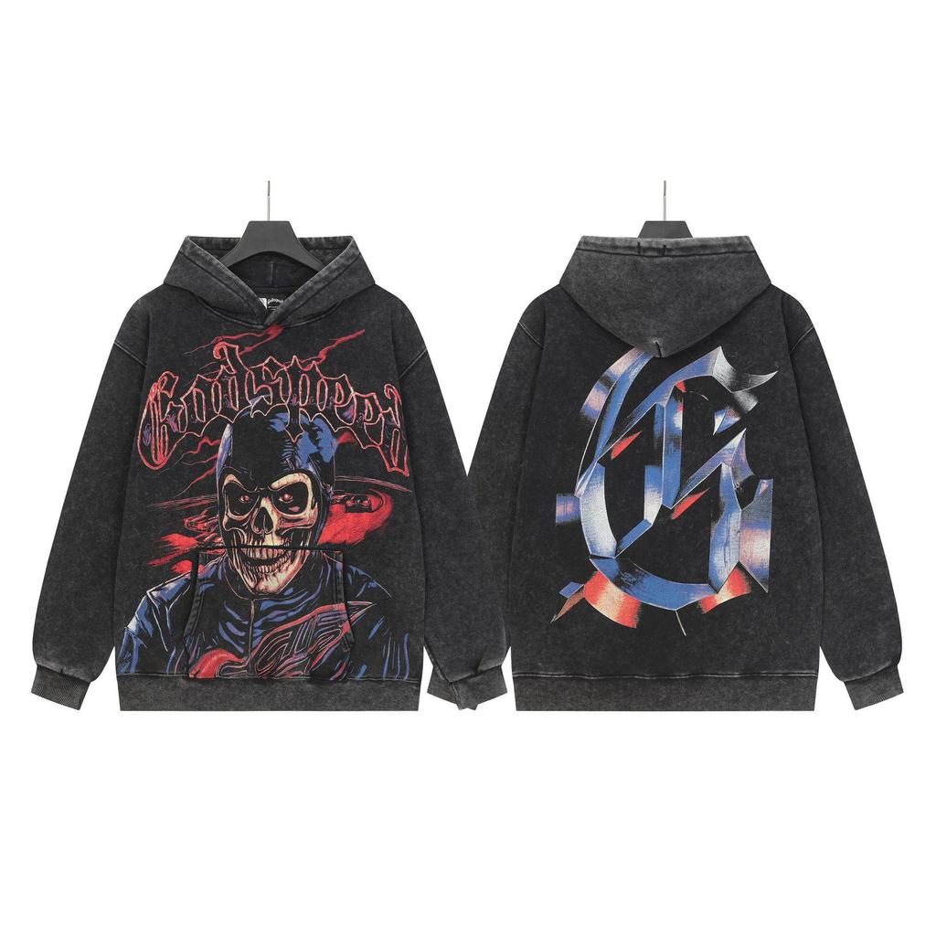 Худи с ретро-принтом 'God Bless America' в стиле рок-стрит, стиранное, повседневное, свободного кроя