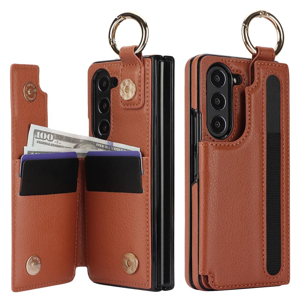Чехол-кольцо из искусственной кожи для Samsung Galaxy Z Fold 6 5 4 3 Fold6 Fold5 Fold4 Fold3 Кошелек с держателем для ручки и слотом для карт (Нет ручки)