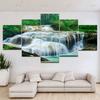 5 Panels Landscape Waterfall Forest Tree Green Leaf Canvas Painting Posters and Prints Wall Art Pictures Home Decor No Frame