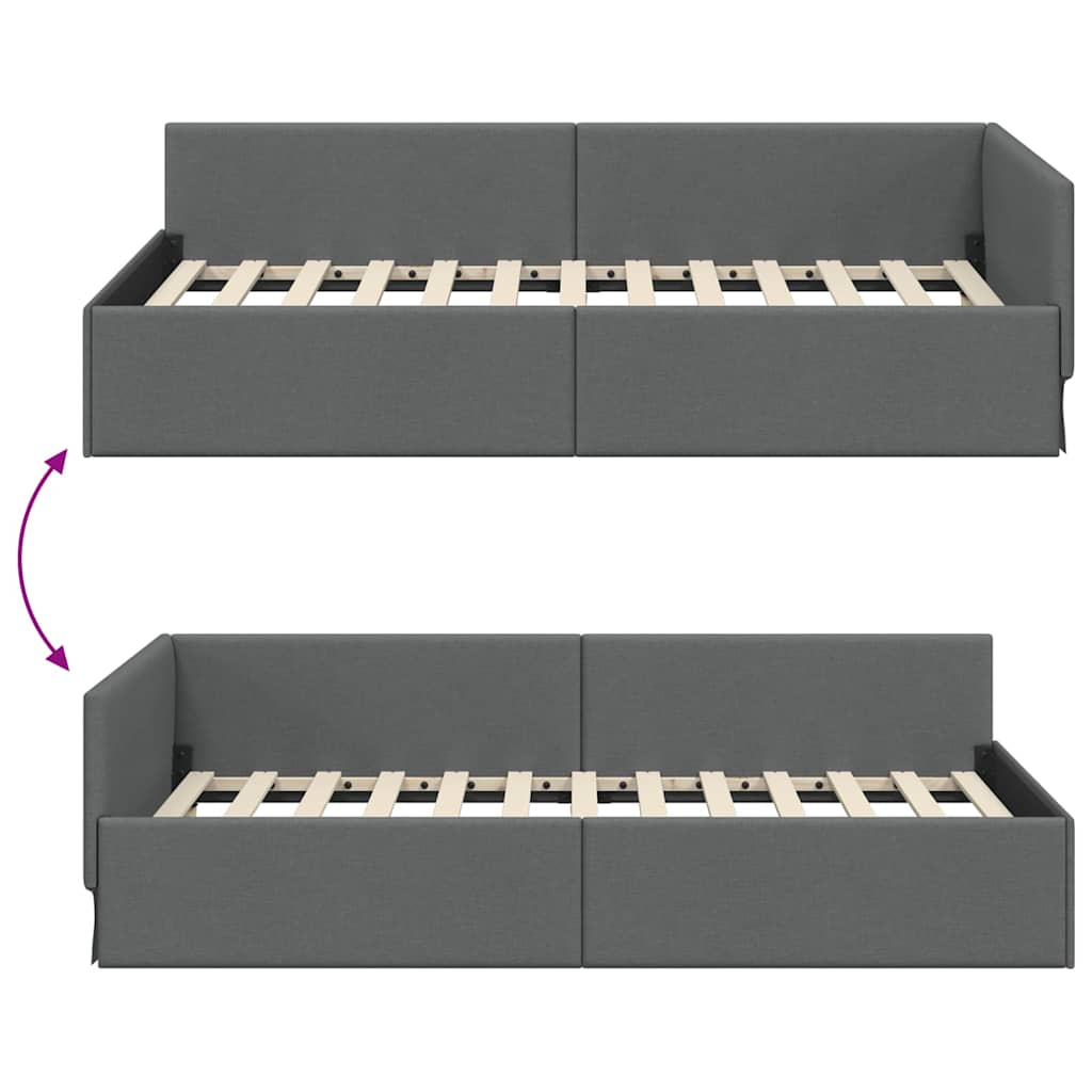 L shaped bed frame with headboard dark gray 31.5  x 78.7  (80 cm x 200 cm) fabric