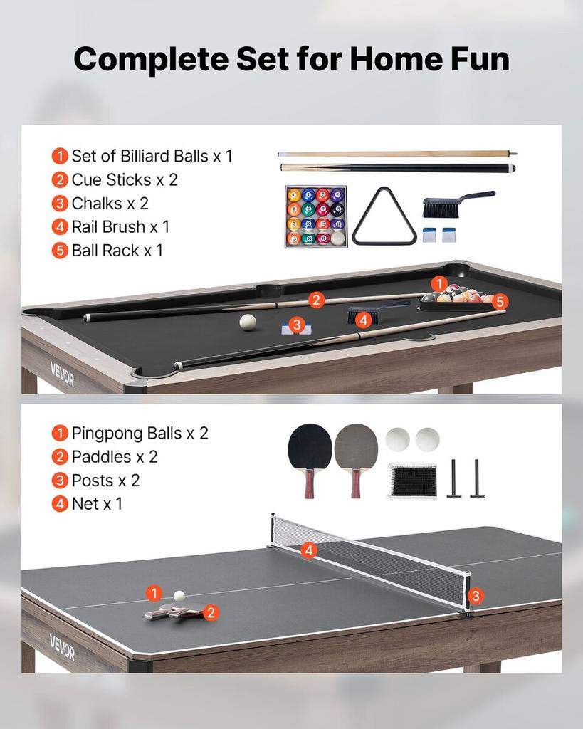 214cm Pool Table Combo Set, 3-in-1 Multi Game Billiards Tables with Dining Top and Ping Pong, 2 Benches for Storage and Accessory, Includes Ball Cue