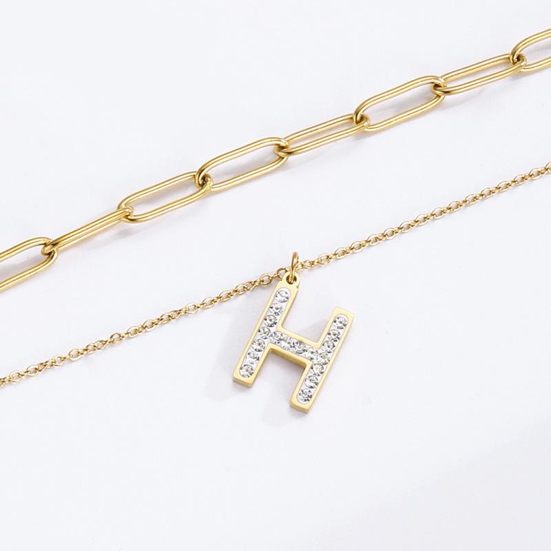 Ожерелье из титановой стали, женская универсальная двухслойная толстая цепочка для свитера с буквой H, весенне-летняя золотая цепочка на шею из нержавеющей стали