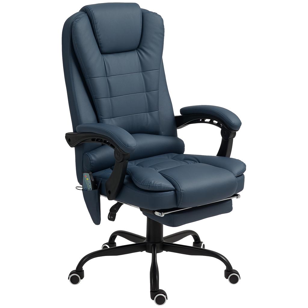Massage Office Chair, 7 Vibration Points, Adjustable Footrest & Backrest, up to 120 kg, Leather Look, Blue