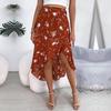 Floral Spring Summer Fashion Chic Ruffle Edge High Waist Womens Skirts Asymmetric