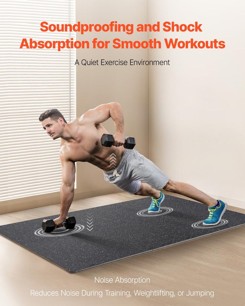 VEVOR 0.56 Inch Thick Gym Floor Mats, 12 Tiles Rubber Top with EVA Foam, 25" x 25" Gym Flooring Workout Mats with 48 sq.ft Coverage
