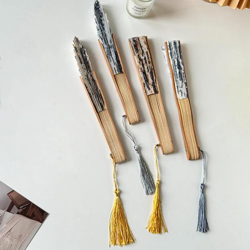 Складной веер из шелка в китайском стиле, веер с цветком, классический ручной веер с чехлом, реквизит для фото, кисточка, складной веер, аксессуары для ханьфу