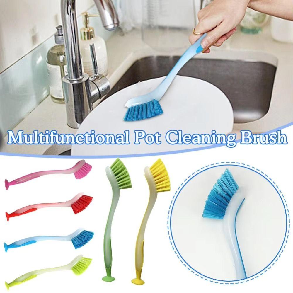 Suction Cup Dishwashing Brush Vertical Sink Cleaning Scrub Portable Pot Cleaning Brush  Kitchen