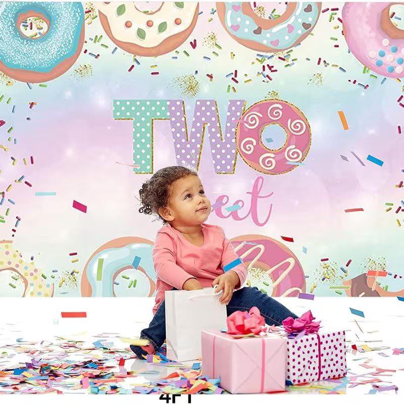 2D "Two Sweet" Donut Themed Birthday Backdrop for Studio, Photoshoot & Wall Decor