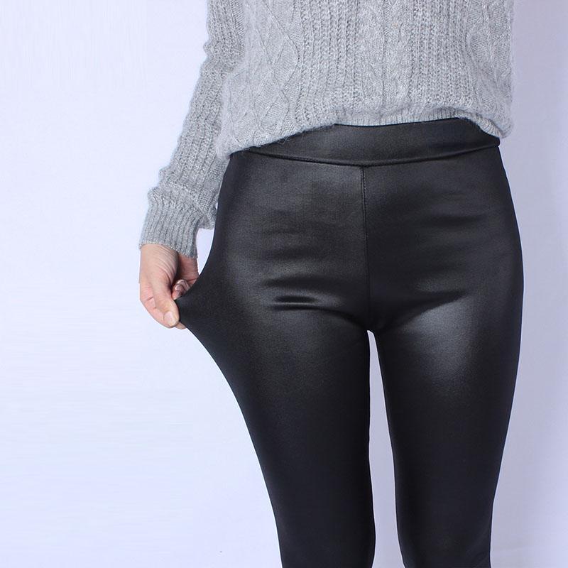 XL-6XL узкие брюки из искусственной кожи, теплые брюки плюс бархатные утепленные женские зимние леггинсы большого размера