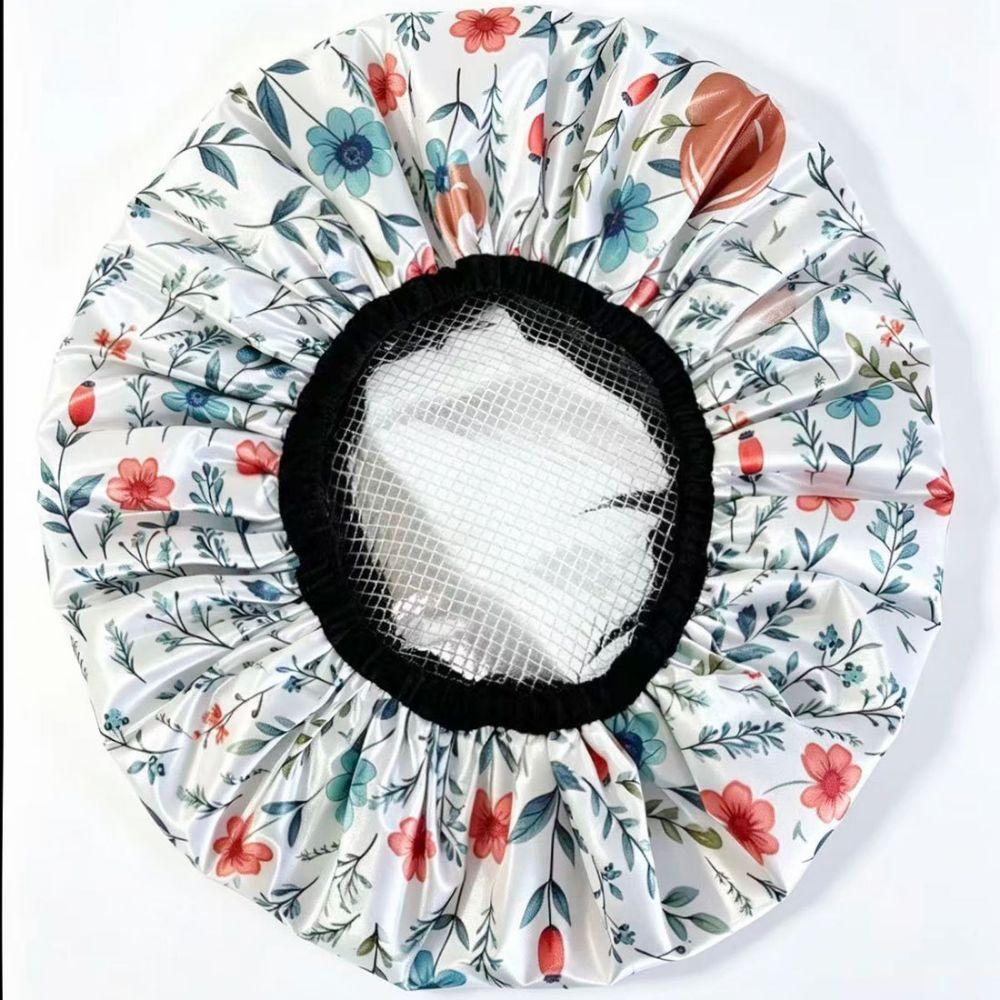 Foil Lining Deep Conditioning Cap Floral Pattern Satin Shower Cap Thickened Shower Cap Salons