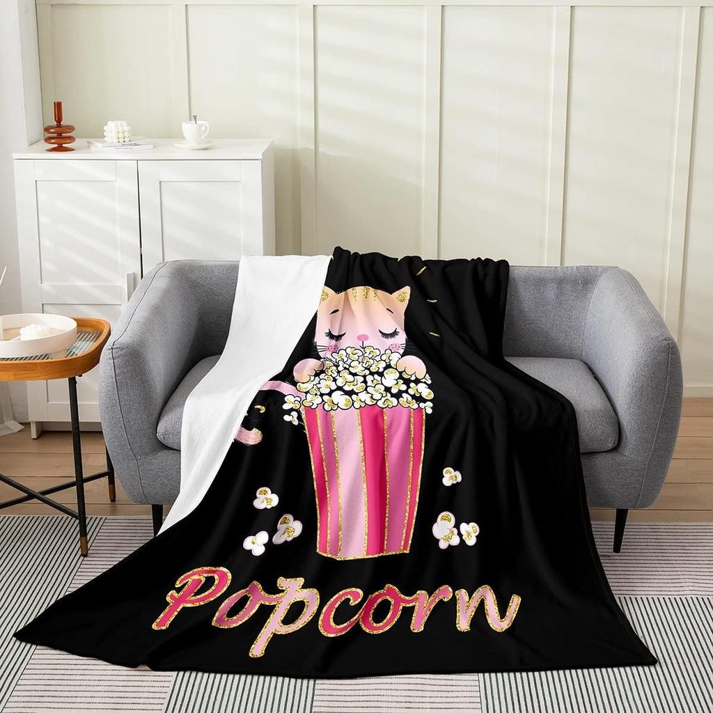 Popcorn All Season,Bed Blanket Cinema Poster Blanket, for Kids Boys Girls Teens Decor Movie Theater Food Blanket Home Decor