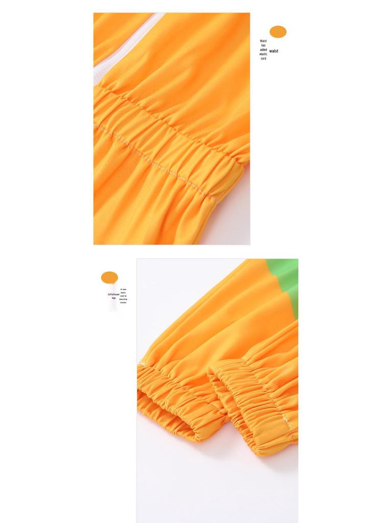 Ретро Диско Детский Желто-Зеленый Танцевальный Костюм - Слитный Спортивный Костюм