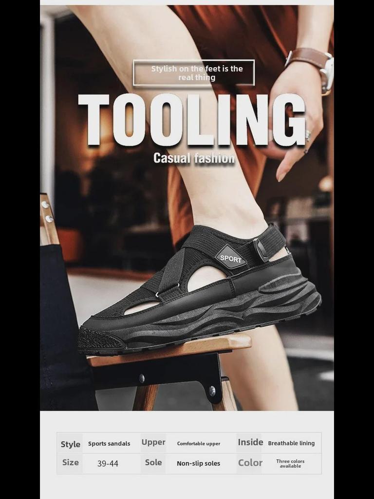 Мужские дышащие летние модные сандалии с ремешками на липучках - повседневные пляжные тапочки