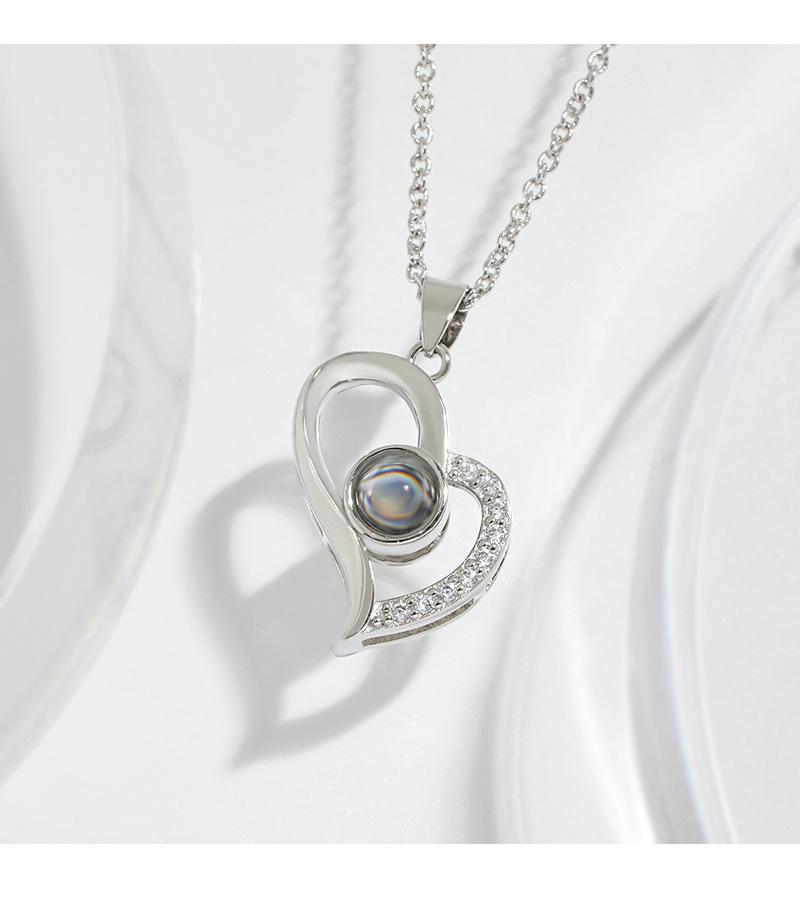 100 Languages I Love You Projection Necklace Female Hollow Love Simple Necklace Memory Collarbone Chain