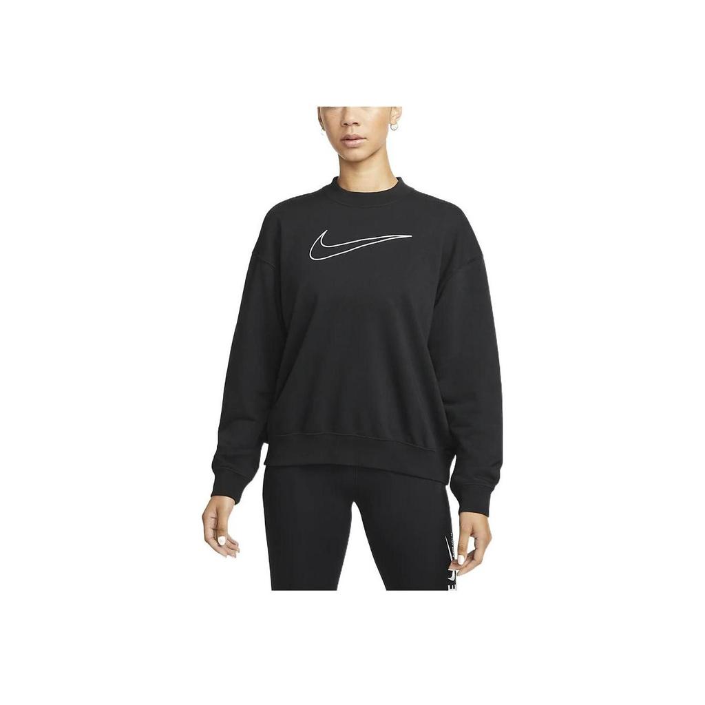 Nike Geometric Logo Print Crew Neck Sweatshirt Women Tops Black DQ5543-010
