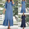 Vintage Elegant Plus Size Denim Dress Women Long Sleeve Single Breasted Casual Shirt Dress Summer Solid Loose Ruffled Female Dresses New 967