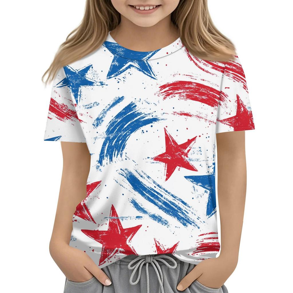 Детская модная повседневная футболка с коротким рукавом и принтом «День независимости» с круглым вырезом