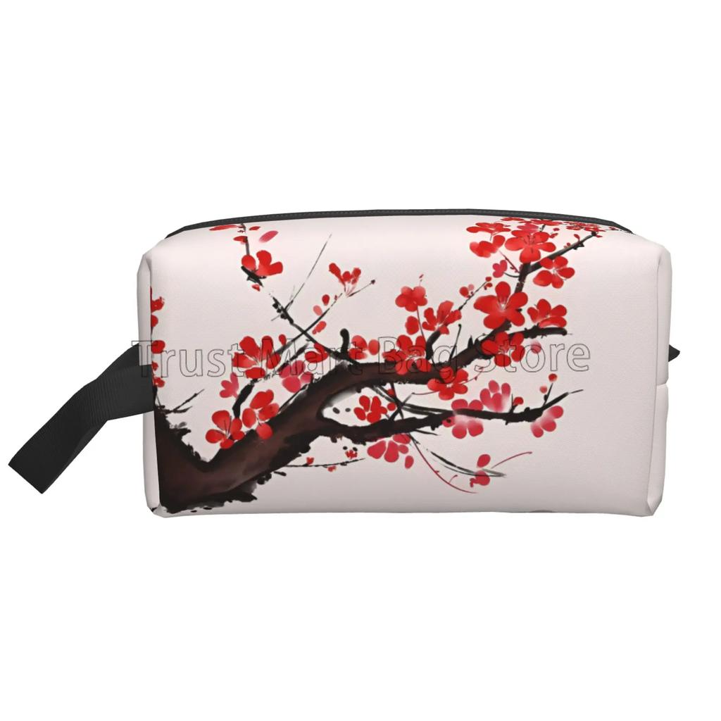 Japanese Sakura Cherry Blossoms Print Cosmetic Bags for Women Zipper Travel Toiletry Pouch Large Water Resistant Makeup Bag Gift