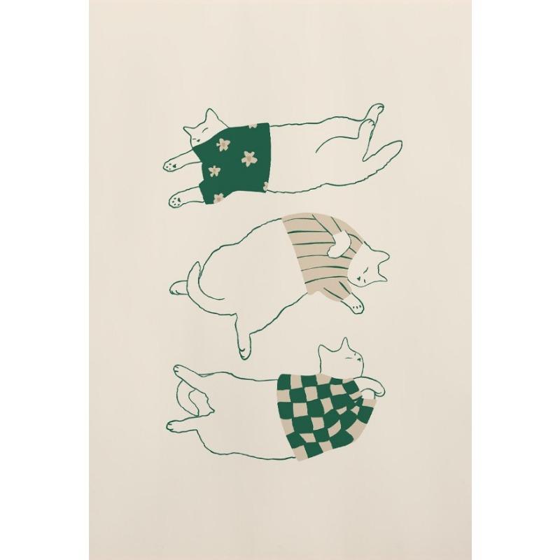 Смешной кот пельмень Ленивый кот иллюстрация Абстрактная линия Постер Холст Живопись Нордическое Настенное Искусство Картинки Ванная Комната Украшение Дома