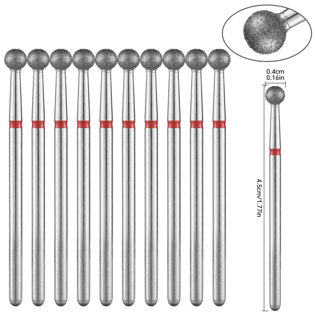 Набор из 10 алмазных фрез для ногтей Электрические фрезы для маникюра Вращающиеся боры Очистка кутикулы Маникюрные насадки для дрели