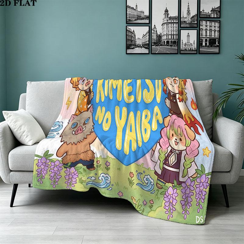 1PC Demon Slayer Patterned Flannel Blanket Suitable For All Seasons For Home Decor Warmth And Comfort Gifts Holiday Present