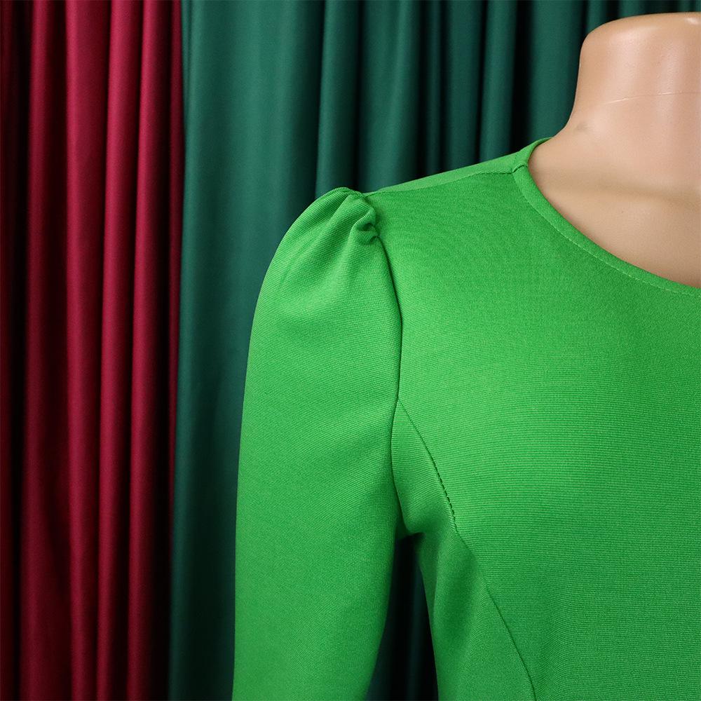 YYFS Женская мода весна осень однотонный принт с длинным рукавом и круглым вырезом с высокой талией повседневные платья