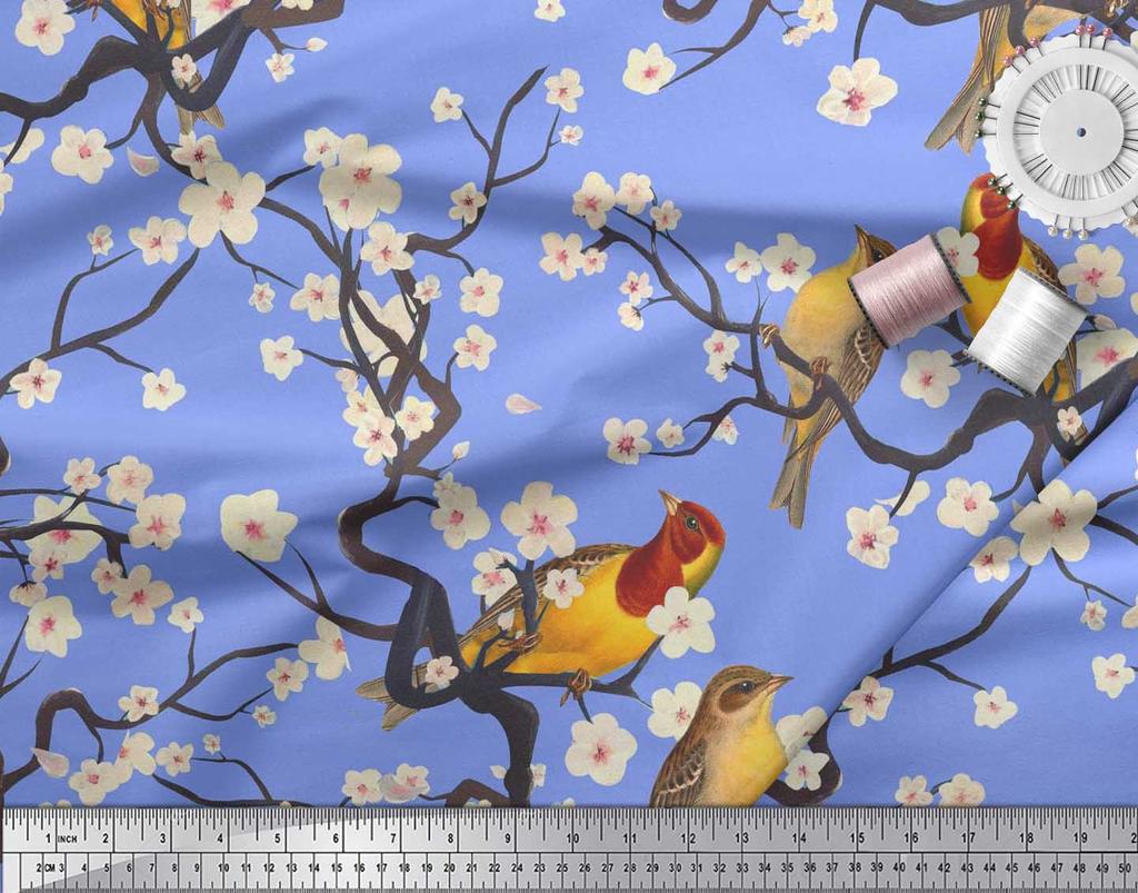 Soimoi Коричневая модальная атласная ткань с изображением рыб | Птицы и яхты Ткань с принтом птиц 1 ярд 42 дюйма