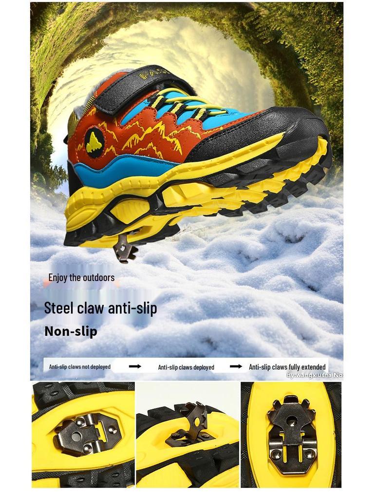 Детские спортивные кроссовки с высоким верхом, обувь для походов, путешествий и зимние ботинки больших размеров, с металлическими когтями