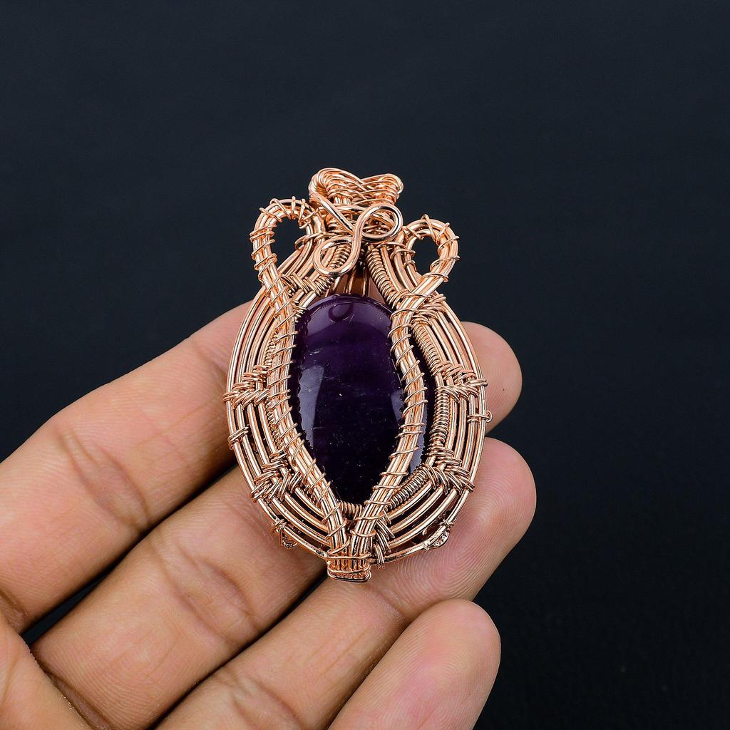 Amethyst Pendant Gemstone Jewelry, 999 Copper Wire Wrapped Pendant, Gift For Women Handmade Pendant