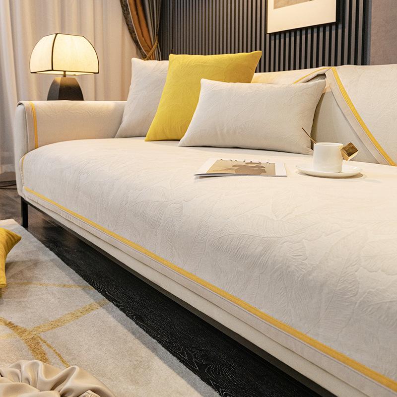 Чехол для дивана из жаккарда, короткий, плюшевый, для гостиной, полотенце для дивана, четыре сезона, противоскользящий, пылезащитный, защитный чехол для мебели, желтый край