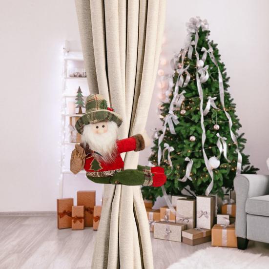 Рождественская пряжка для штор с изображением плюшевого Санта-Клауса, лося, снеговика, подхваты для штор для вечеринок в домашнем офисе, перил для штор, елки