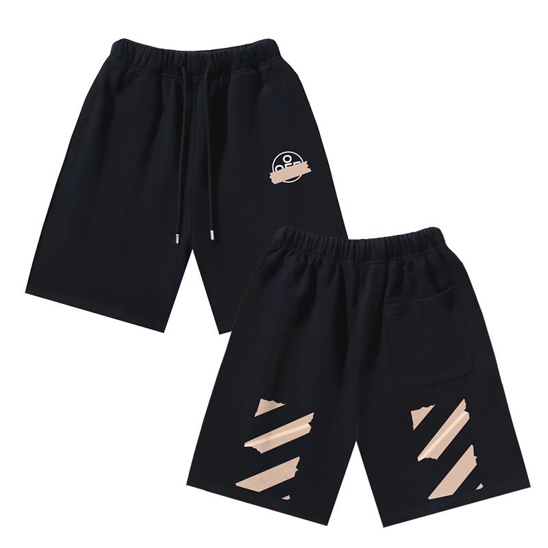1019 Off-White 2026 Spring/Summer New OW Tape Slant Stripe Pattern Printed Men's and Women's Casual Loose Shorts
