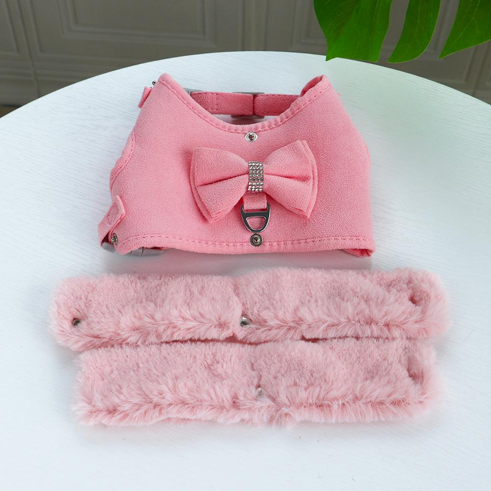 Шлейка и поводок для щенков, теплая меховая подкладка для собак, кошачий жилет, шлейки с соответствующим поводком, галстуком-бабочкой, аксессуары для осени и зимы