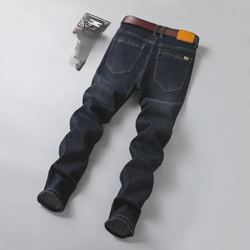 Мужские синие эластичные джинсы большого размера на весну и осень - свободный крой, размер плюс