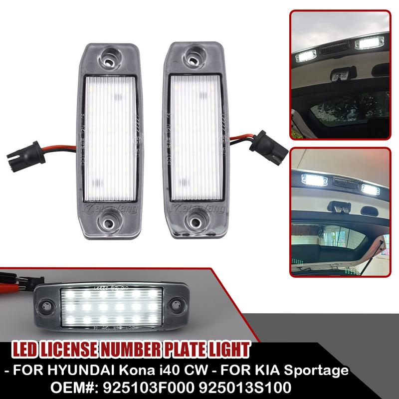 2PCS LED White Rear Lights License Number Plate Lights For Kia Sportage Hyundai Kona i40 CW Sonata VI 10 YF 10MY GF Auto parts