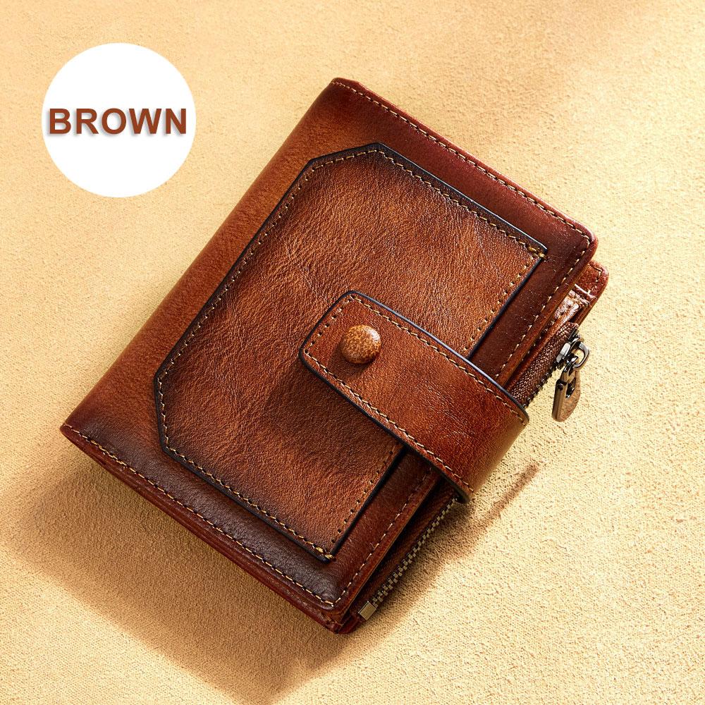 Vintage Men Genuine Leather Wallet RFID Blocking Trifold Short Multi Function Money Clip Large Capacity Zipper Coin Purse