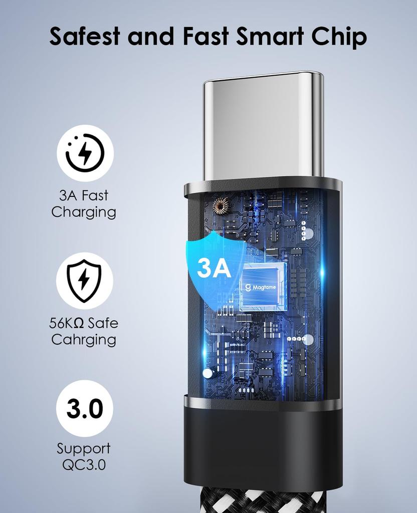 Magtame USB Type C Магнитный Автоматический USB-кабель 3A Быстрый USB Type C Прочный Двойной Нейлон ATOC Совместим с Samsung FE Кабель, Плоский, Хранение,