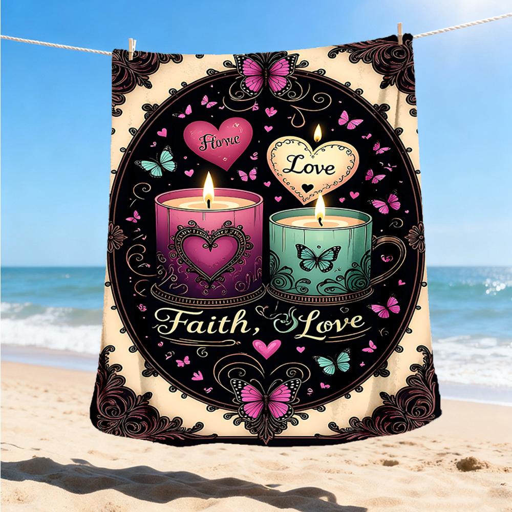1pc Faith Love Candles Outdoor Flannel Blanket Soft All Season Polyester Throw , Perfect for Picnics & Travel , Picnic Accessory
