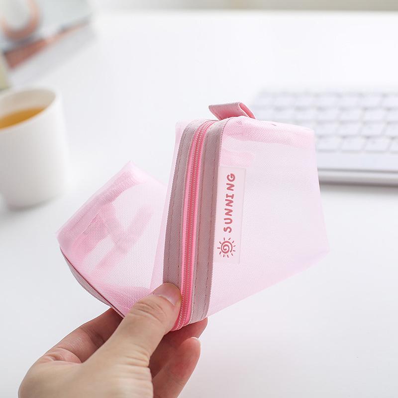 Korean Japanese-Style Transparent Mesh Pencil Case: Cute & Fresh