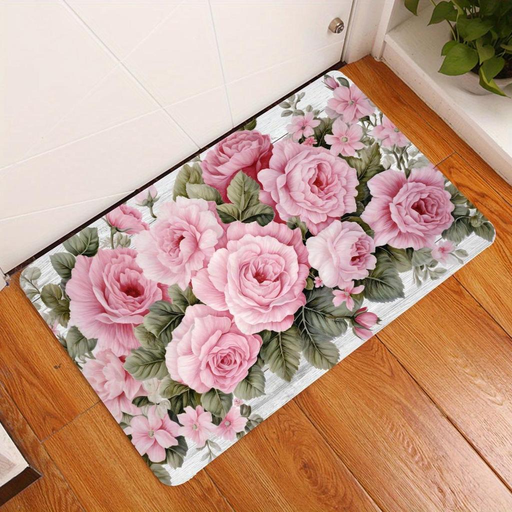 1 шт. Розовый коврик с цветочным узором, современный кухонный ковер из полиэстера, нескользящий, красочный ковер для помещений, для дома, ванной комнаты, спальни, гостиной, декора