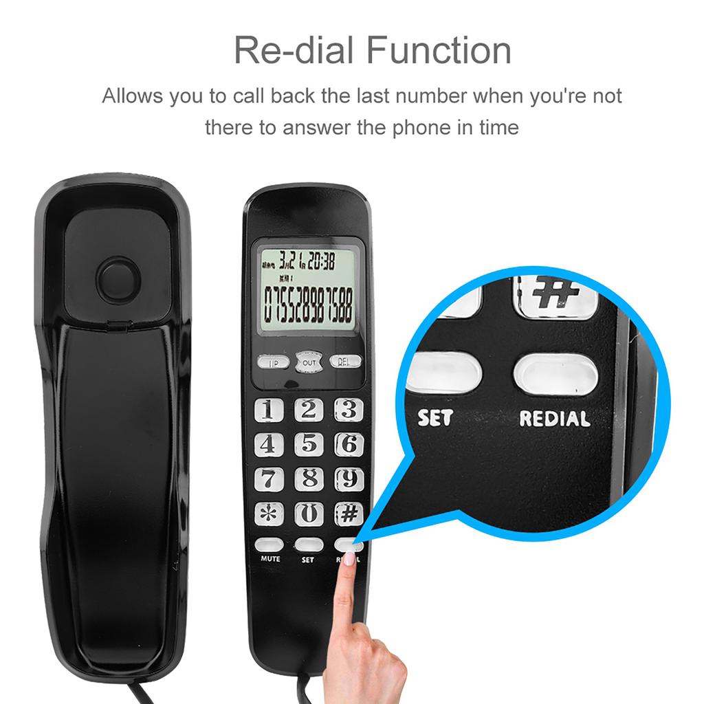 Mini Wall Telephone Home Office Hotel Incoming Caller ID LCD Display Landline Phone