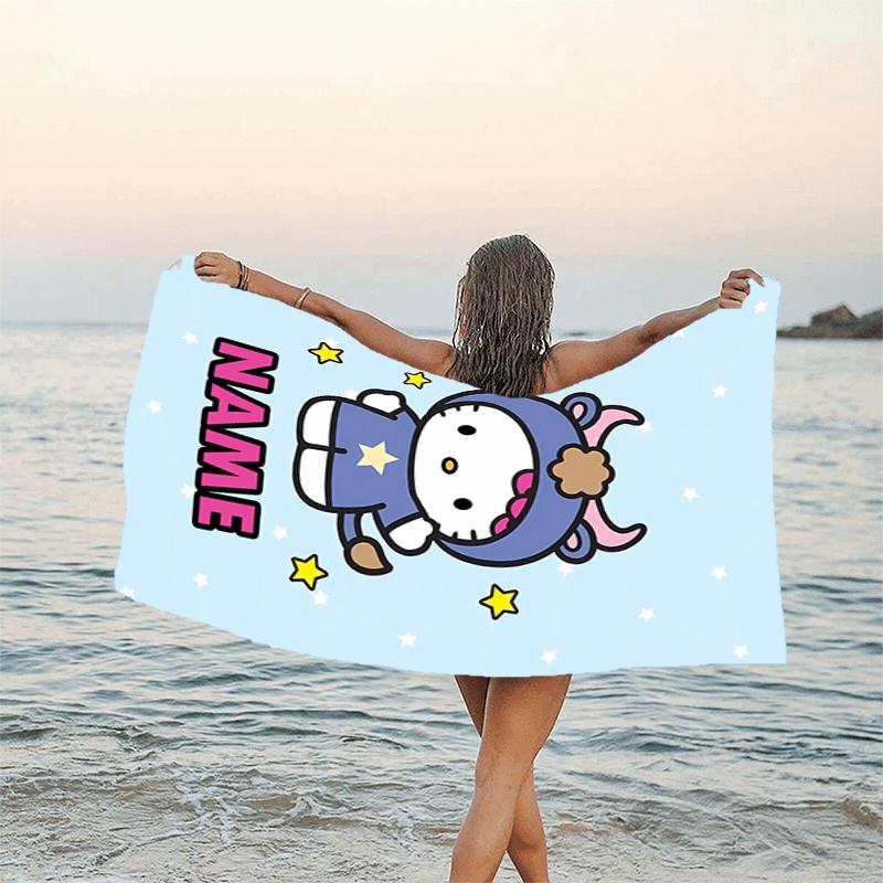 1pc HelloKitty19 Beach Towel with Custom Name, Beach/Swimming/Bath/Picnic/Camping Towel, Suitable for Seaside Beaches