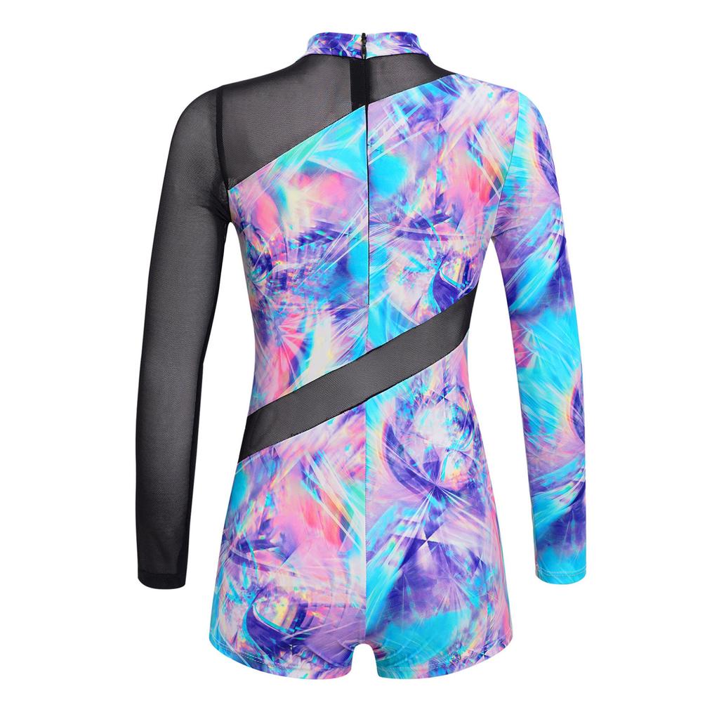 Детский гимнастический купальник с длинными рукавами для девочек, балетный танец, короткий комбинезон для танцев