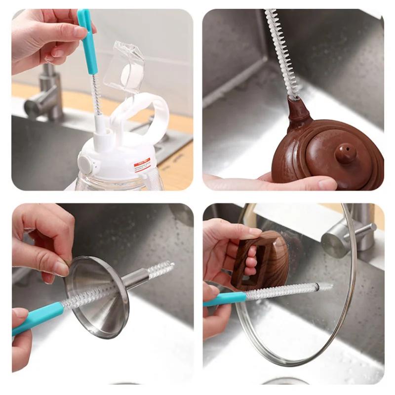 1-4Pcs Stainless Steel Nylon Spiral Brushes Jewelry Feeding Baby Bottle Cleaning Brush Straws Glasses Tube Practical Clean Tools