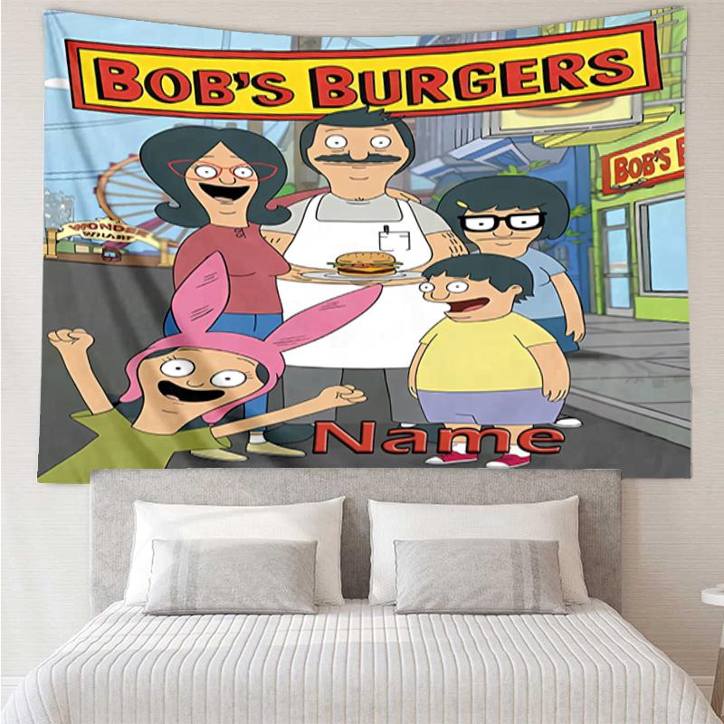 Custom Name Bob's Burgers Print Tapestry, Backdrop, Easy Setup, Ideal for Bedroom, Office & Living Room, with Aesthetic Wall Hanging Decor.