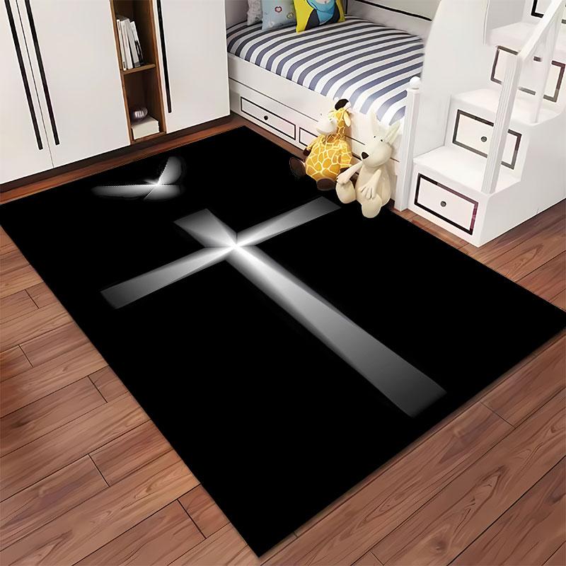Gothic Cross with Dove Design suitable as a non-slip mat for the living room or bedroom sofa